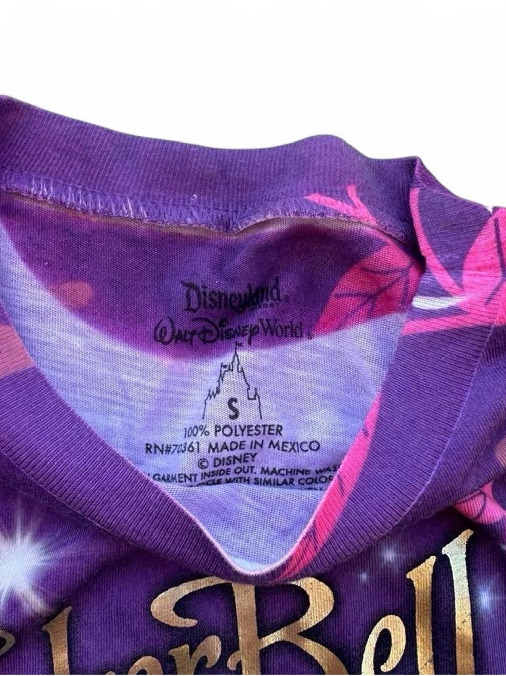 Disney Tinker Bell Purple Floral Short Sleeve Tee size small - Picture 3 of 5